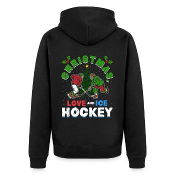 Weihnachten, Liebe und Eishockey Magie auf dem Eis - Unisex Premium Bio Zip Hoodie - Schwarz - Hinten - Nico (187cm)