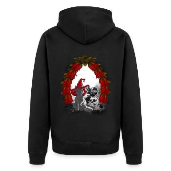 Mystisch Märchen Märchenfigur Weihnachten Katze - Unisex Premium Bio Zip Hoodie - Schwarz - Hinten - Nico (187cm)