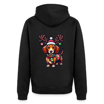Fröhlicher Dackel Mit Rentiergeweih - Unisex Premium Bio Zip Hoodie - Schwarz - Hinten - Nico (187cm)