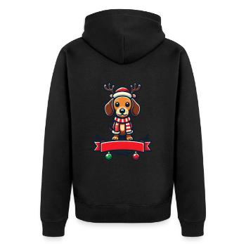 Süßer Weihnachtshund Mit Rentiergeweih - Unisex Premium Bio Zip Hoodie - Schwarz - Hinten - Nico (187cm)