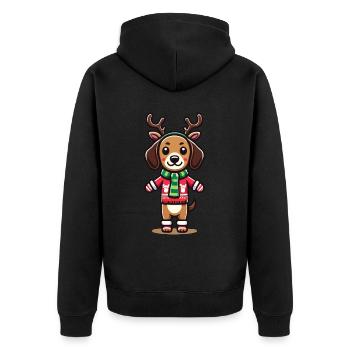 Christmas dog with antlers and scarf - Unisex Premium Organic Zip Hoodie - black - Back - Nico (187cm)