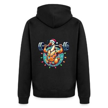 Lustige Weihnachtsgans Bodybuilding Masseaufbau - Unisex Premium Bio Zip Hoodie - Schwarz - Hinten - Nico (187cm)