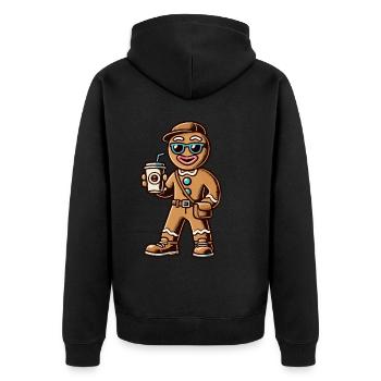 Drôle de bonhomme en pain d’épice avec du café pour Noël - Veste à capuche bio Premium Unisexe - noir - Dos - Nico (187cm)