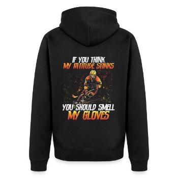 Eishockey Spieler Eishockey Geschenk - Unisex Premium Bio Zip Hoodie - Schwarz - Hinten - Nico (187cm)