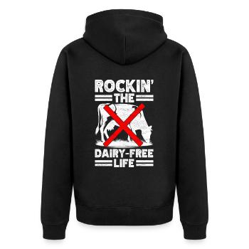 Laktoseintoleranz Laktoseintolerant - Unisex Premium Bio Zip Hoodie - Schwarz - Hinten - Nico (187cm)