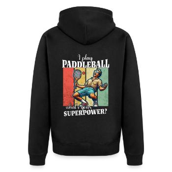 Lustiger Paddleball Spruch - Unisex Premium Bio Zip Hoodie - Schwarz - Hinten - Nico (187cm)