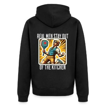 Lustiger Paddleball Spruch - Unisex Premium Bio Zip Hoodie - Schwarz - Hinten - Nico (187cm)
