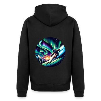 Adventurous skiing under the Northern Lights - Unisex Premium Organic Zip Hoodie - black - Back - Nico (187cm)