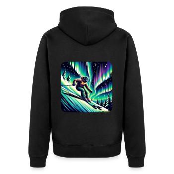 Skifahren Unter Nordlichtern - Unisex Premium Bio Zip Hoodie - Schwarz - Hinten - Nico (187cm)