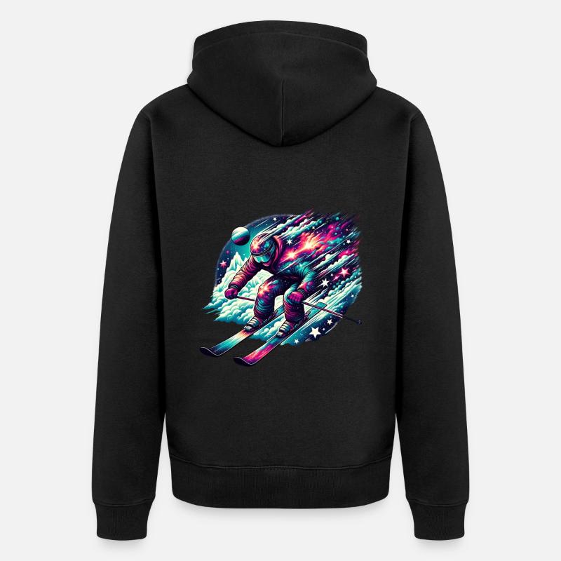Skieur galactique dans l’aventure spatiale - Veste à capuche bio Premium Unisexe - noir