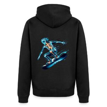 Faszinierender Skelett-Snowboarder im Rausch - Unisex Premium Bio Zip Hoodie - Schwarz - Hinten - Nico (187cm)