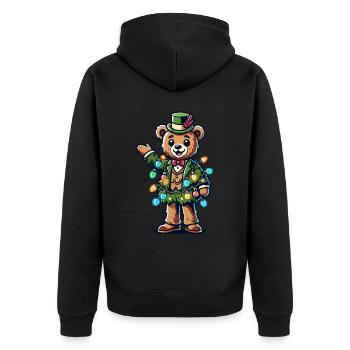 Fröhlicher Bär Mit Weihnachtslichtern - Unisex Premium Bio Zip Hoodie - Schwarz - Hinten - Nico (187cm)
