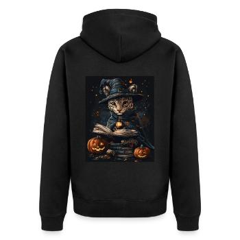Halloween Geschenk Frauen Wildkatze Männer Kinder - Unisex Premium Bio Zip Hoodie - Schwarz - Hinten - Nico (187cm)