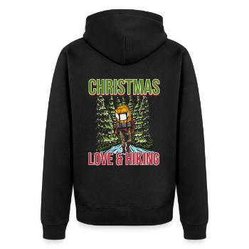 Frohes Fest Weihnachten, Liebe & Wandern - Unisex Premium Bio Zip Hoodie - Schwarz - Hinten - Nico (187cm)