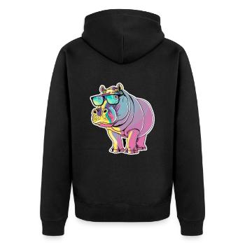 Lustiges Nilpferd mit Sonnenbrille für einen - Unisex Premium Bio Zip Hoodie - Schwarz - Hinten - Nico (187cm)