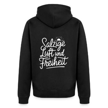 Salzige Luft und Freiheit für einen Meer Urlauber - Unisex Premium Bio Zip Hoodie - Schwarz - Hinten - Nico (187cm)