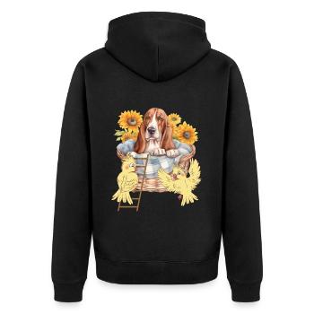 Haustiere Hund Hunde Vogel Vögel Freunde Kinder - Unisex Premium Bio Zip Hoodie - Schwarz - Hinten - Nico (187cm)