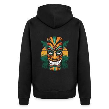 Tiki Kultur Maori Maske für einen Tkik Fans - Unisex Premium Bio Zip Hoodie - Schwarz - Hinten - Nico (187cm)