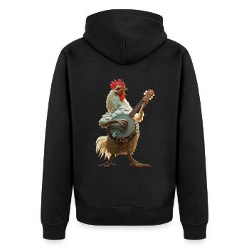 Rooster Banjo - Unisex Premium Organic Zip Hoodie - black - Back - Nico (187cm)