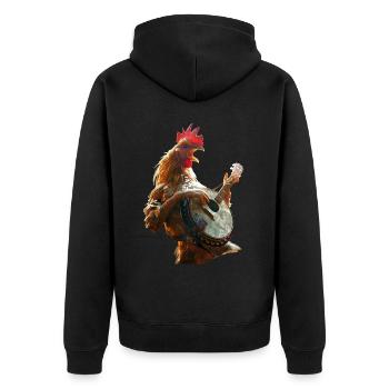 Rooster Banjo - Unisex Premium Organic Zip Hoodie - black - Back - Nico (187cm)