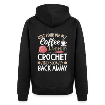 Crochet Knitting Yarn Lover Pour Coffee Hand M - Unisex Premium Organic Zip Hoodie - black - Back - Nico (187cm)