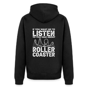Achterbahn Wenn Du Über Achterbahnen Reden Willst - Unisex Premium Bio Zip Hoodie - Schwarz - Hinten - Nico (187cm)
