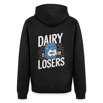 Laktoseintoleranz Laktoseintolerant - Unisex Premium Bio Zip Hoodie - Schwarz - Hinten - Nico (187cm)