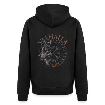 Valhalla Wolf Nordische Götter Wikinger Kompass - Unisex Premium Bio Zip Hoodie - Schwarz - Hinten - Nico (187cm)