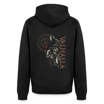 Valhalla Wolf Nordische Götter Wikinger Kompass - Unisex Premium Bio Zip Hoodie - Schwarz - Hinten - Nico (187cm)