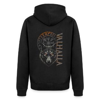 Valhalla Wolf Nordische Götter Wikinger Kompass - Unisex Premium Bio Zip Hoodie - Schwarz - Hinten - Nico (187cm)