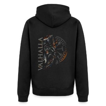 Valhalla Wolf Norse Gods Viking Compass - Unisex Premium Organic Zip Hoodie - black - Back - Nico (187cm)