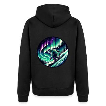 Snowboarder Unter Polarlichtern - Unisex Premium Bio Zip Hoodie - Schwarz - Hinten - Nico (187cm)