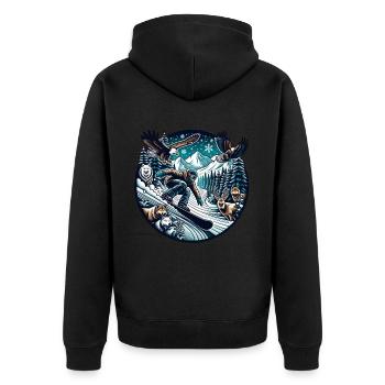 Aventure en snowboard dans la nature sauvage avec des loups et - Veste à capuche bio Premium Unisexe - noir - Dos - Nico (187cm)