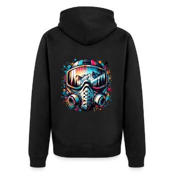 Abenteuer Skimaske mit Berglandschaft - Unisex Premium Bio Zip Hoodie - Schwarz - Hinten - Nico (187cm)