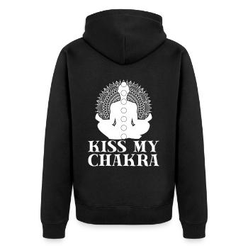 Pilates Enthusiasts Kiss My Chakra Pilates - Unisex Premium Bio Zip Hoodie - Schwarz - Hinten - Nico (187cm)