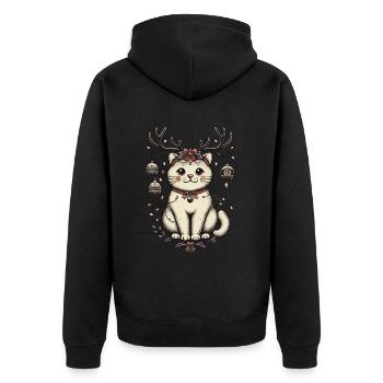 Weihnachtliche Katze Mit Geweih Und Kugeln - Unisex Premium Bio Zip Hoodie - Schwarz - Hinten - Nico (187cm)