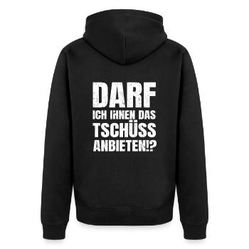 Funny May I offer you the goodbye irony - Unisex Premium Organic Zip Hoodie - black - Back - Nico (187cm)