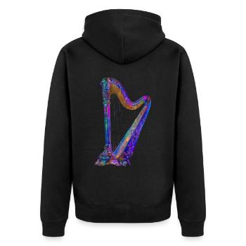 Harfe - Unisex Premium Bio Zip Hoodie - Schwarz - Hinten - Nico (187cm)