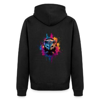 Künstlerisch Bunt Igel Kopfhörer Waldtiere - Unisex Premium Bio Zip Hoodie - Schwarz - Hinten - Nico (187cm)