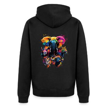 Safari animalier Big Five artistique coloré - Veste à capuche bio Premium Unisexe - noir - Dos - Nico (187cm)