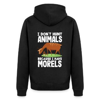 Pilzsammler Ich Jage Keine Tiere Mehr - Unisex Premium Bio Zip Hoodie - Schwarz - Hinten - Nico (187cm)
