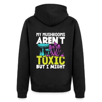 Meine Pilze Sind Nicht Giftig - Unisex Premium Bio Zip Hoodie - Schwarz - Hinten - Nico (187cm)