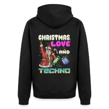 Weihnachten Disco, Rave, Techno, House, Goa, Party - Unisex Premium Bio Zip Hoodie - Schwarz - Hinten - Nico (187cm)