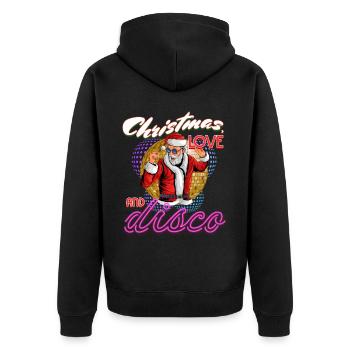 Weihnachten Disco, Rave, Techno, House, Goa, Party - Unisex Premium Bio Zip Hoodie - Schwarz - Hinten - Nico (187cm)
