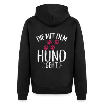 Die Mit Dem Hund Geht Hundebesitzer Hundefreund - Unisex Premium Bio Zip Hoodie - Schwarz - Hinten - Nico (187cm)