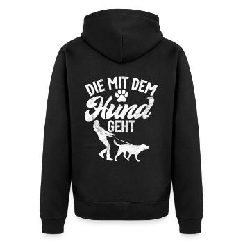 Die Mit Dem Hund Geht Hundebesitzer Hundefreund - Unisex Premium Bio Zip Hoodie - Schwarz - Hinten - Nico (187cm)
