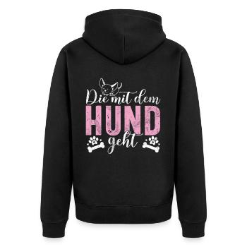Die Mit Dem Hund Geht Hundebesitzer Hundefreund - Unisex Premium Bio Zip Hoodie - Schwarz - Hinten - Nico (187cm)