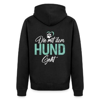 Die Mit Dem Hund Geht Hundebesitzer Hundefreund - Unisex Premium Bio Zip Hoodie - Schwarz - Hinten - Nico (187cm)