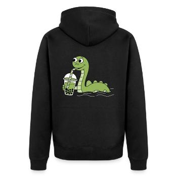 Nessie Loch Ness Monster Bubble Tea - Unisex Premium Organic Zip Hoodie - black - Back - Nico (187cm)