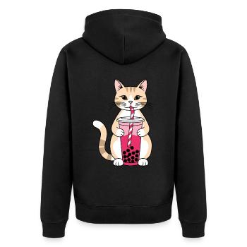 Cat Bubble Tea - Unisex Premium Bio Zip Hoodie - Schwarz - Hinten - Nico (187cm)